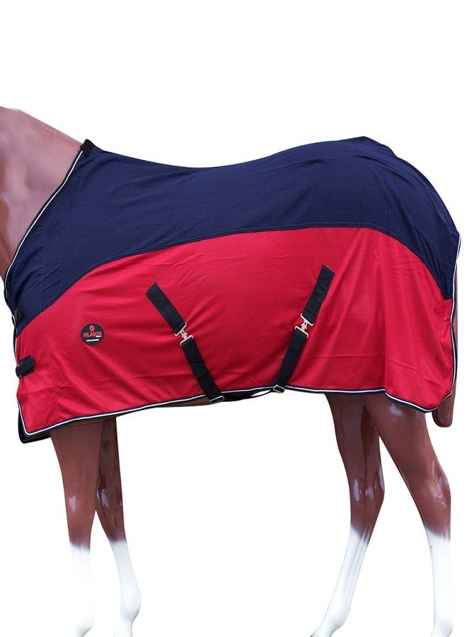 HILASON 75 in Hilason Western Horse Light Weight Comfort Durable Poly Fly Sheet Navy Blue & Red - Image 1